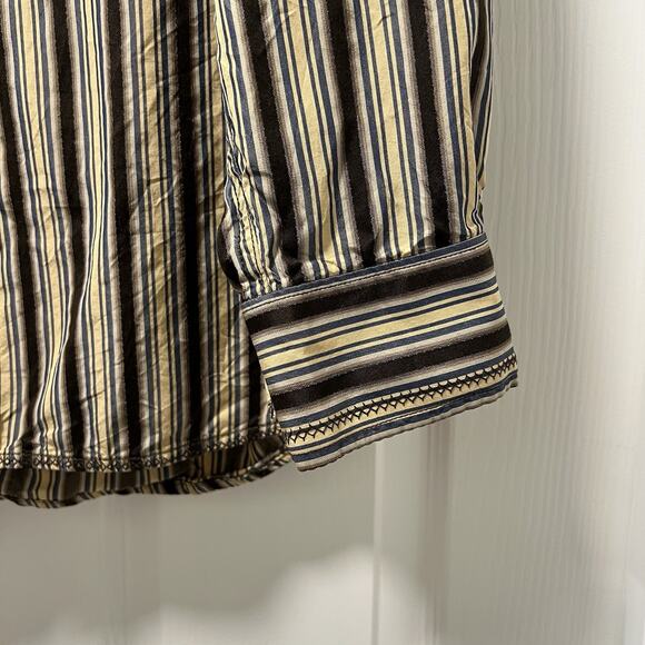 Tommy Bahama silk stripe long sleeve brown‎ blue yellow button up collar XL/TG - Picture 6 of 12